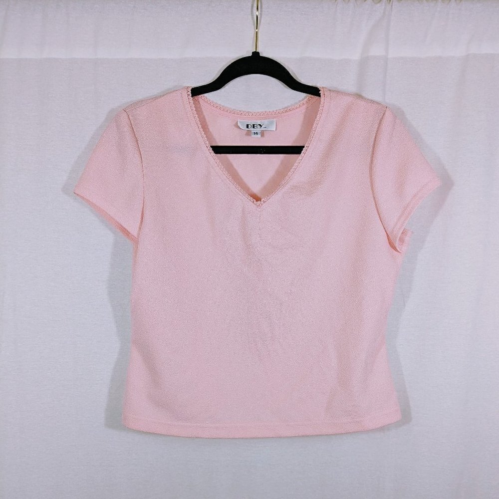 Vintage D.B.Y Casual Light Pink Short Sleeve V-Neck Top Size 14